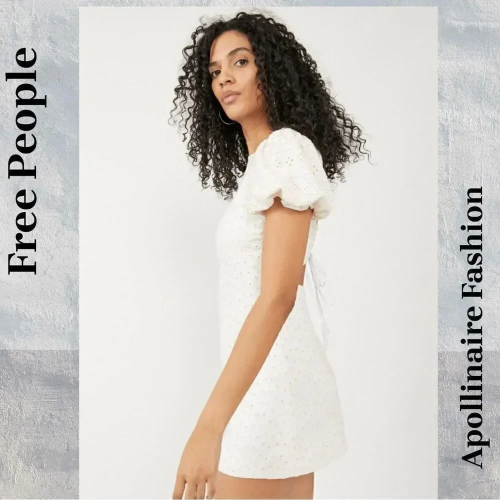 FREE PEOPLE APRICOT ROSE EYELET DRESS IN WHITE LARGE NEW